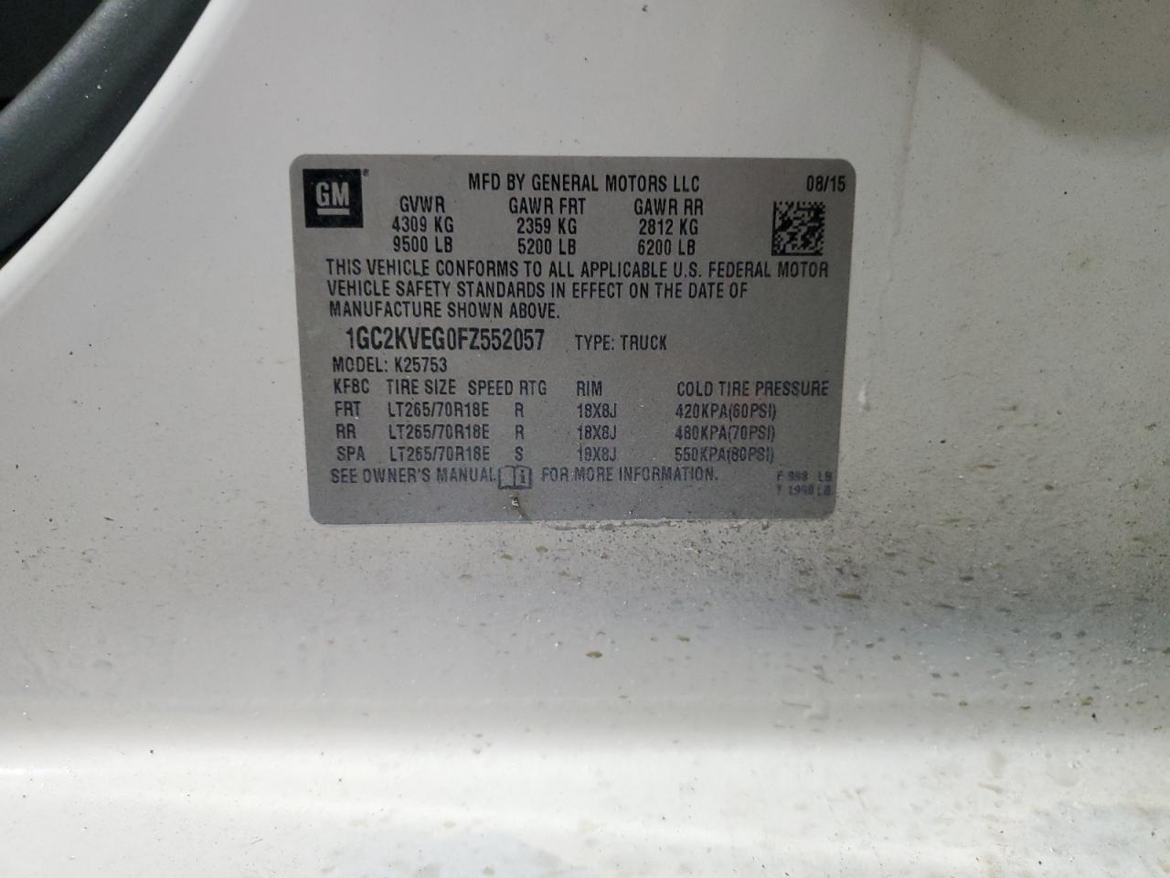 1GC2KVEG0FZ552057 2015 Chevrolet Silverado K2500 Heavy Duty Lt