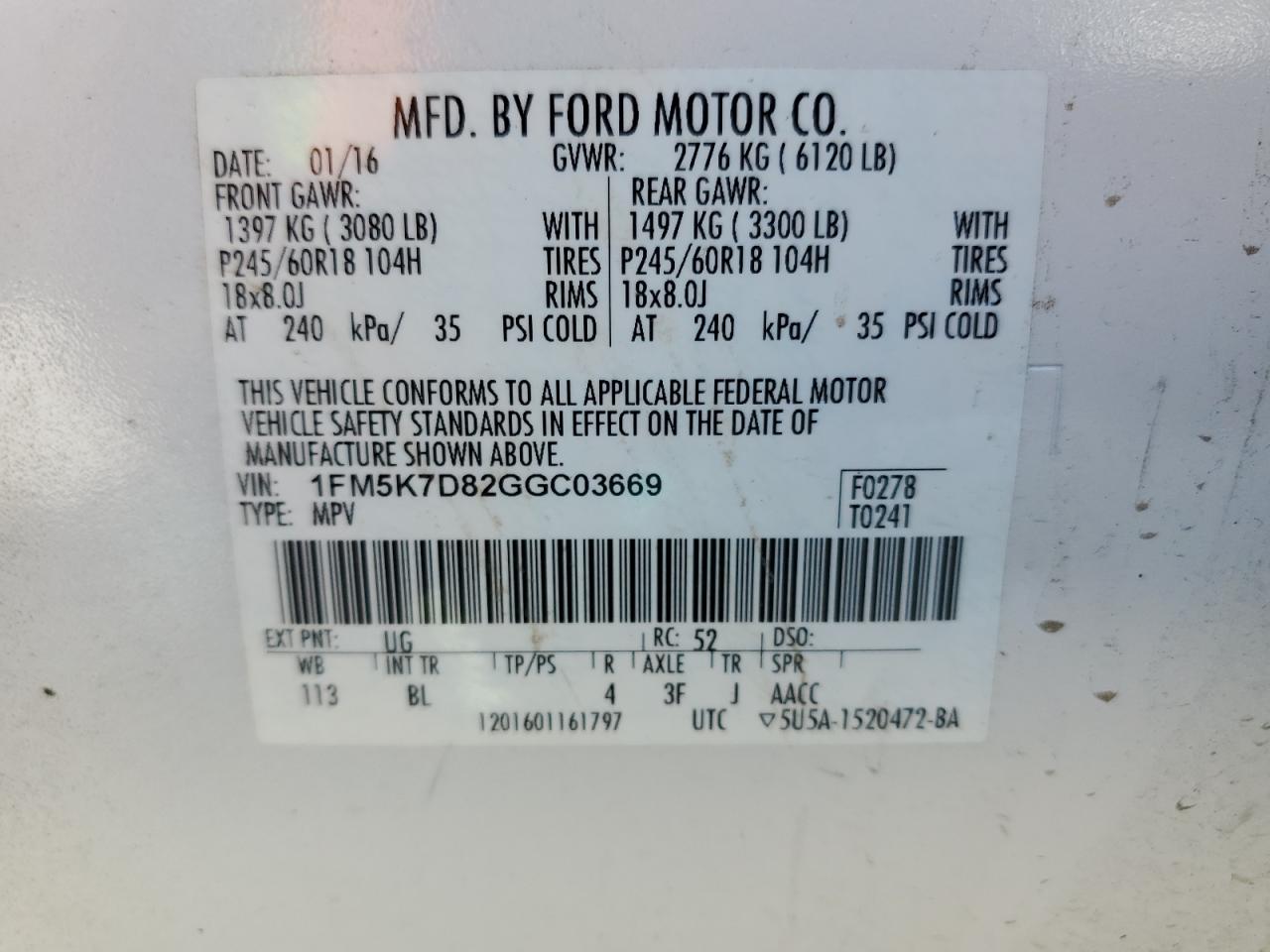 2016 Ford Explorer Xlt VIN: 1FM5K7D82GGC03669 Lot: 72043794