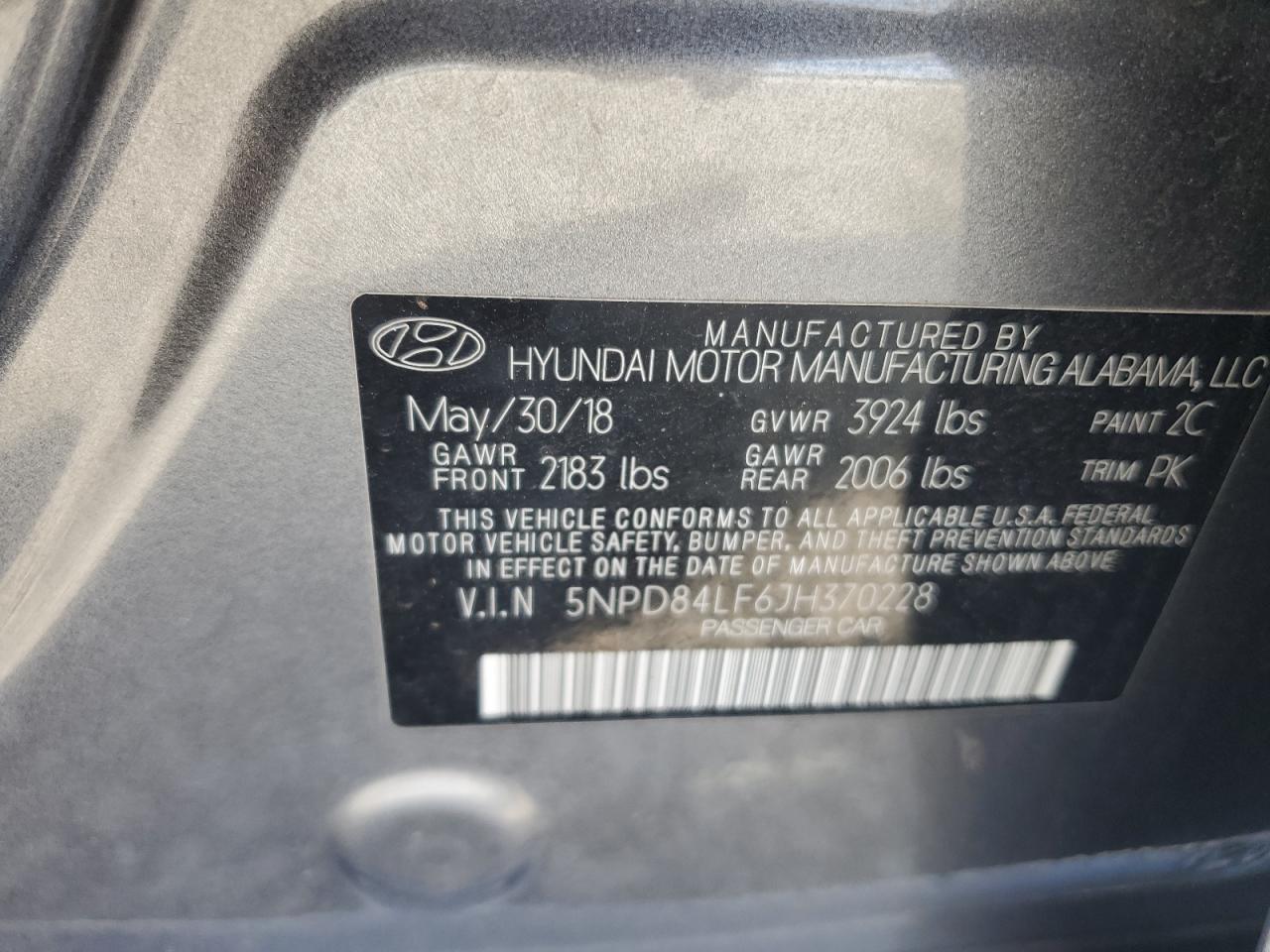 5NPD84LF6JH370228 2018 Hyundai Elantra Sel