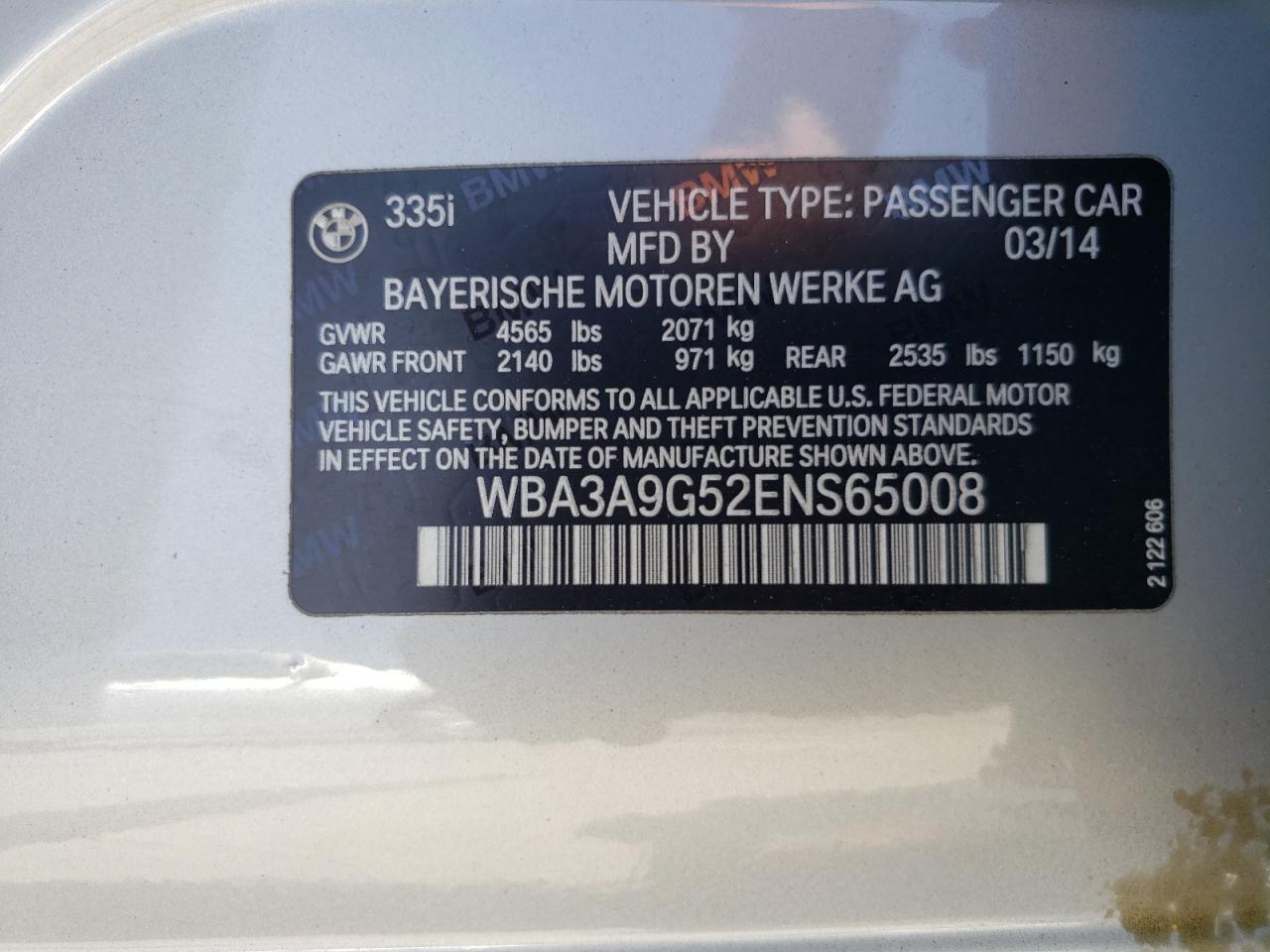 WBA3A9G52ENS65008 2014 BMW 335 I