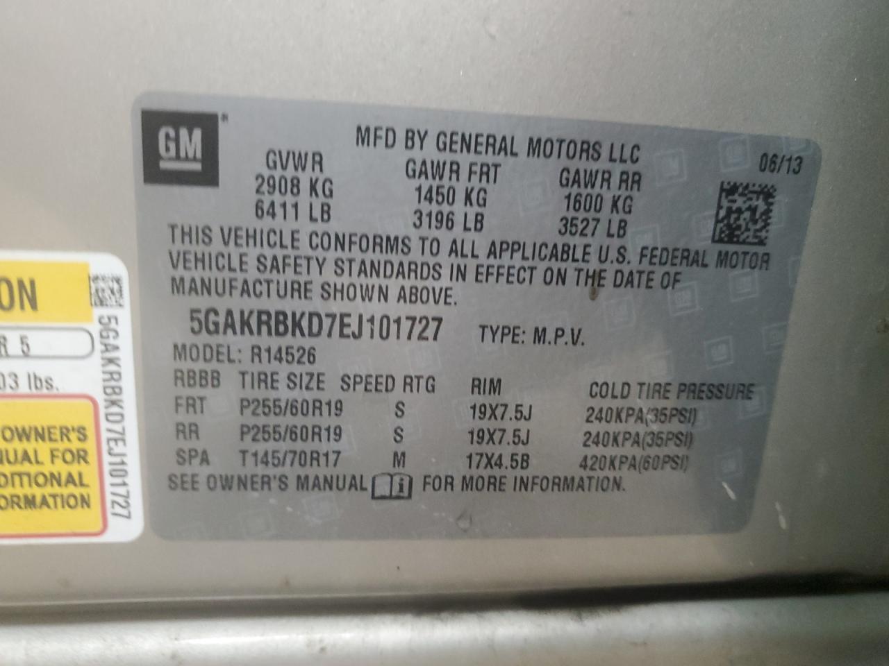 5GAKRBKD7EJ101727 2014 Buick Enclave