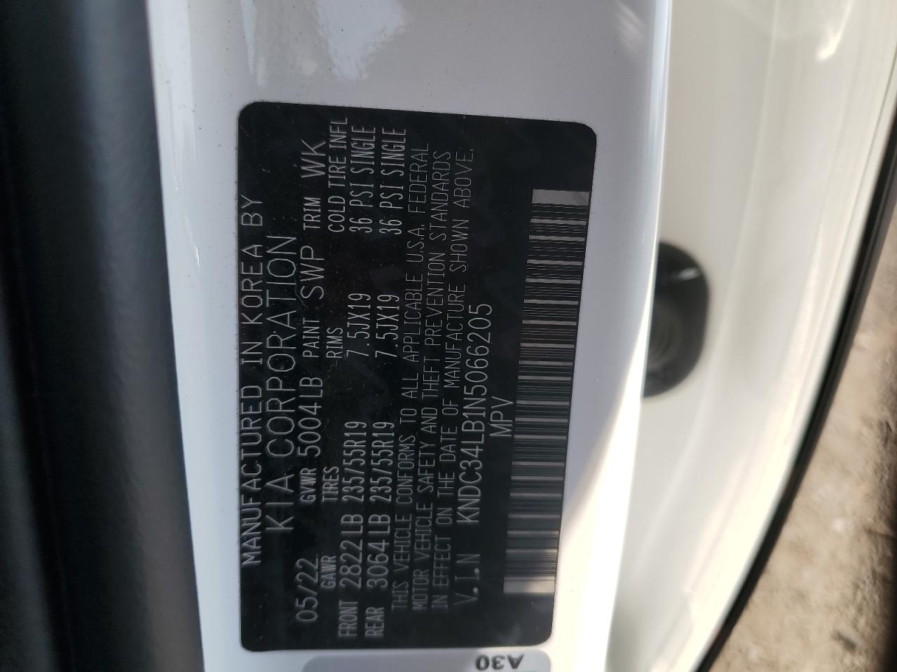 KNDC34LB1N5066205 2022 Kia Ev6 Light