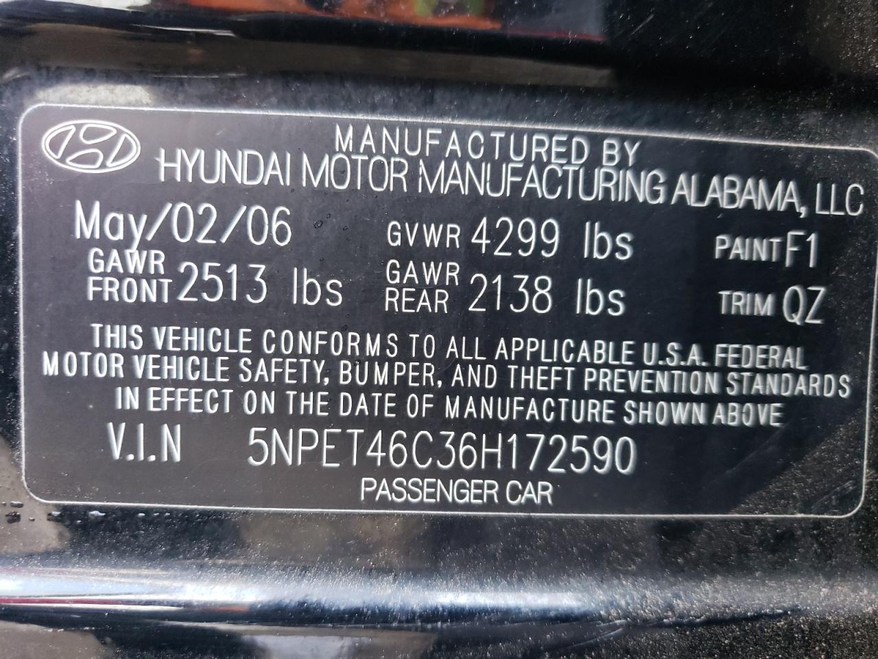 5NPET46C36H172590 2006 Hyundai Sonata Gl