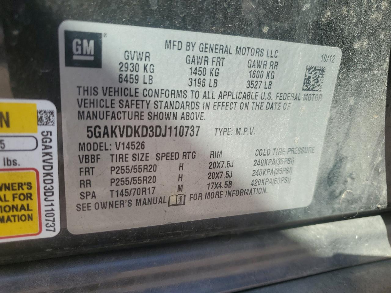 5GAKVDKD3DJ110737 2013 Buick Enclave