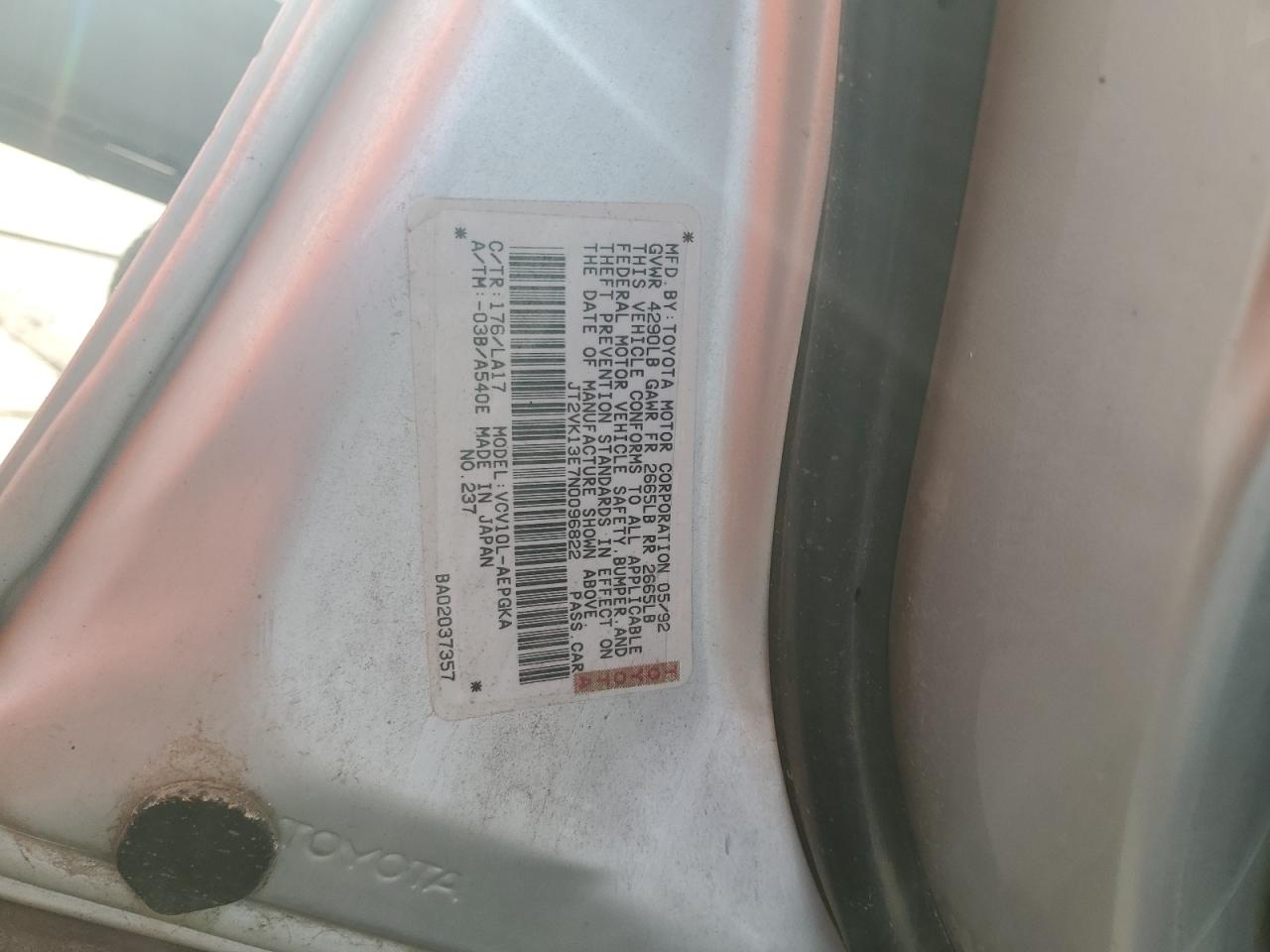 JT2VK13E7N0096822 1992 Toyota Camry Xle