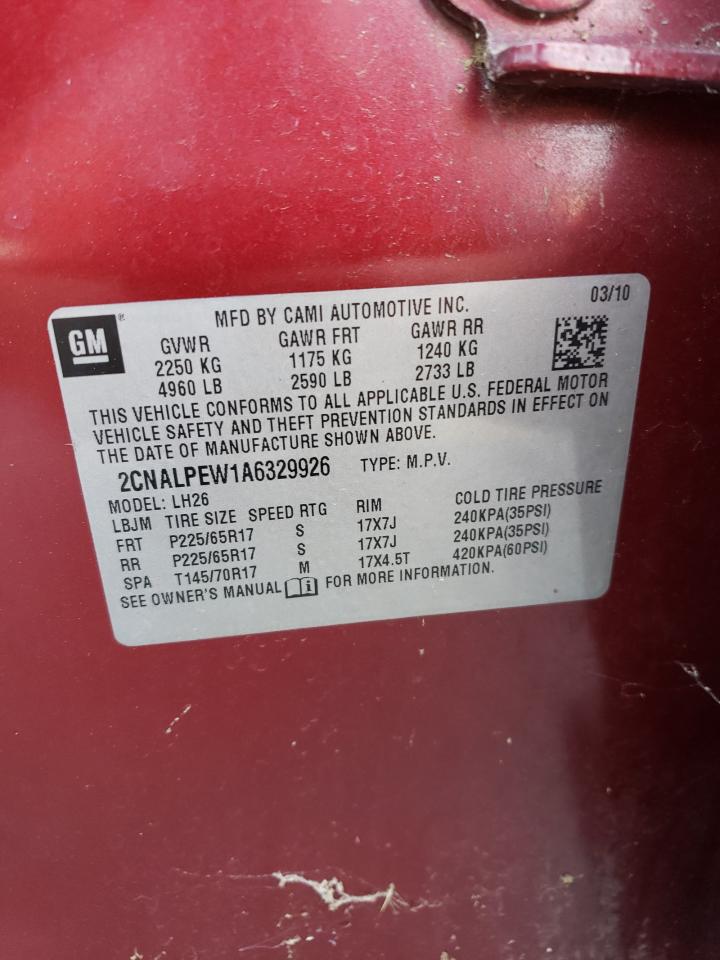 2CNALPEW1A6329926 2010 Chevrolet Equinox Lt