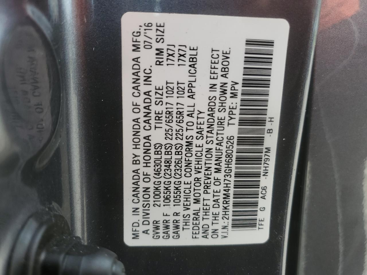 2HKRM4H73GH680526 2016 Honda Cr-V Exl