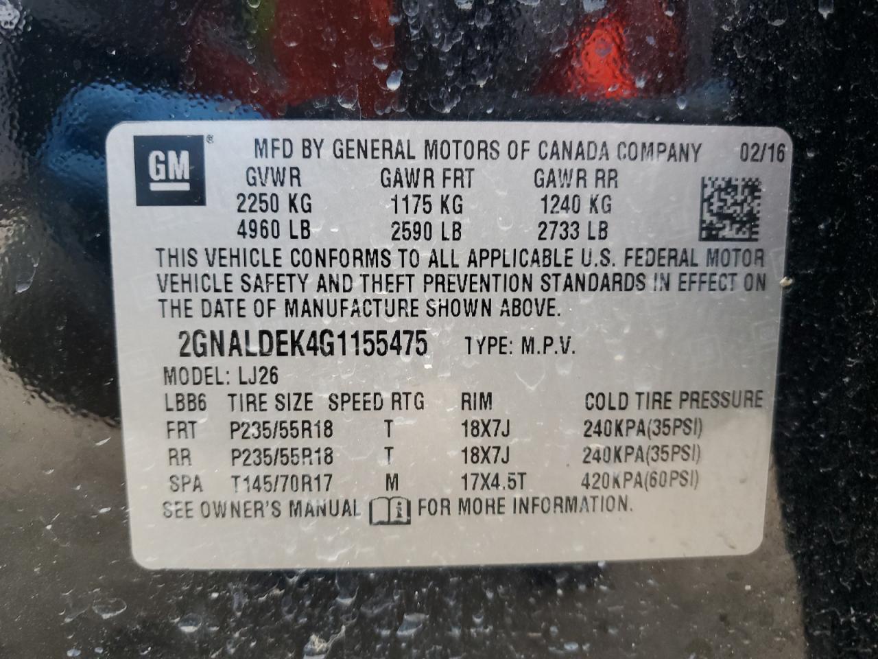 2GNALDEK4G1155475 2016 CHEVROLET EQUINOX - Image 13