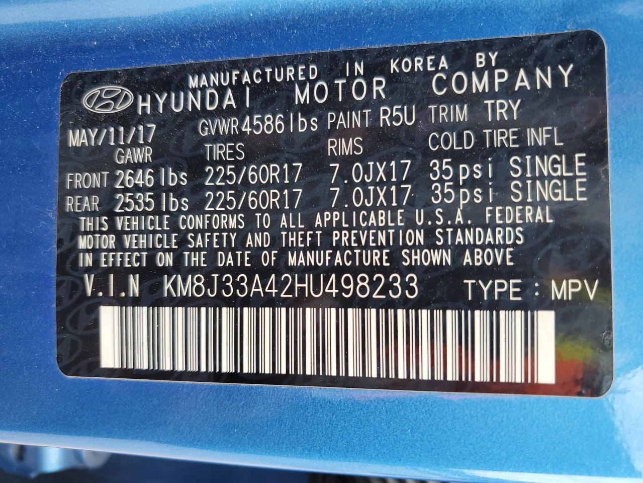 KM8J33A42HU498233 2017 Hyundai Tucson Limited