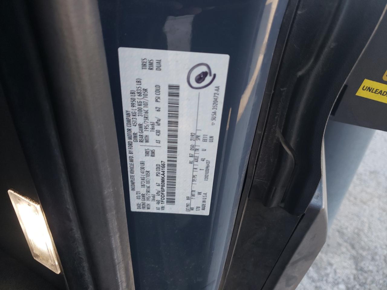 2021 Ford Transit T-350 Hd VIN: 1FDDF6P80MKA41667 Lot: 71116704