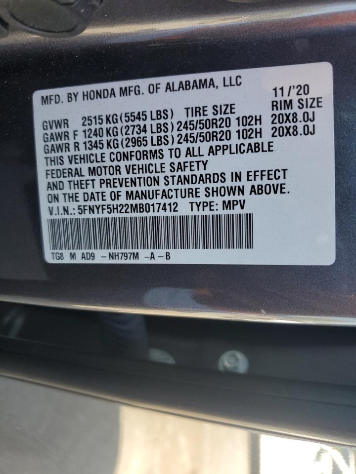 5FNYF5H22MB017412 2021 Honda Pilot Se