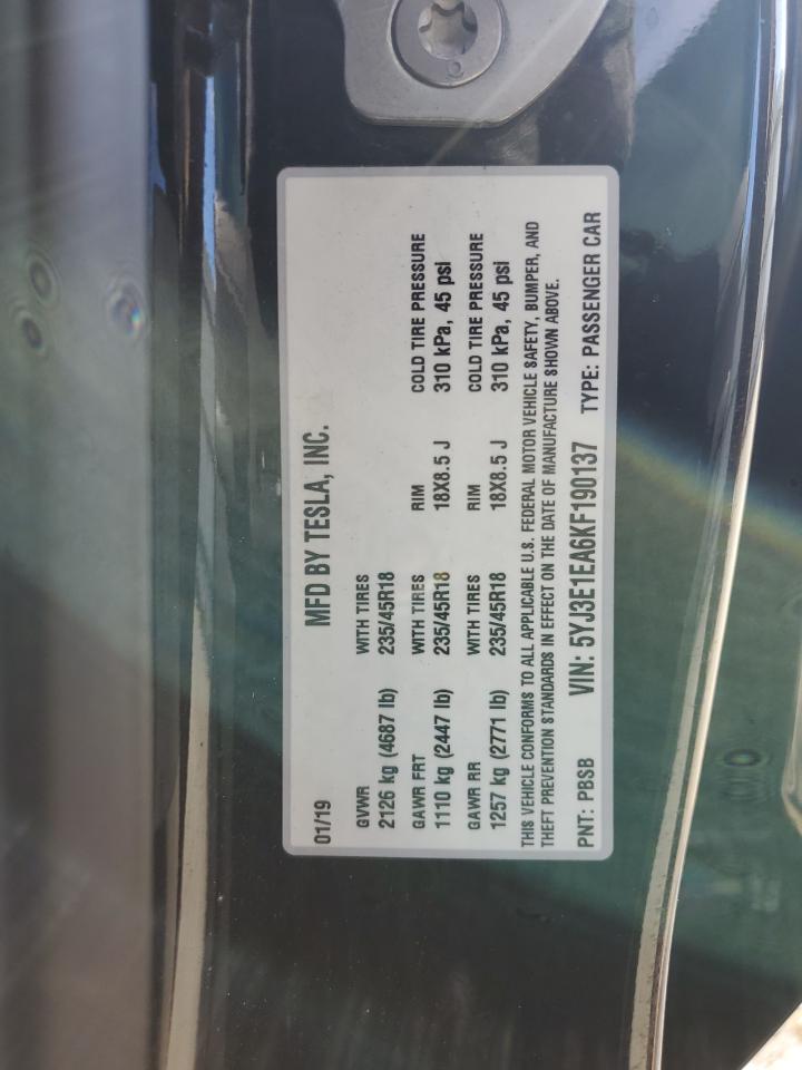 5YJ3E1EA6KF190137 2019 Tesla Model 3