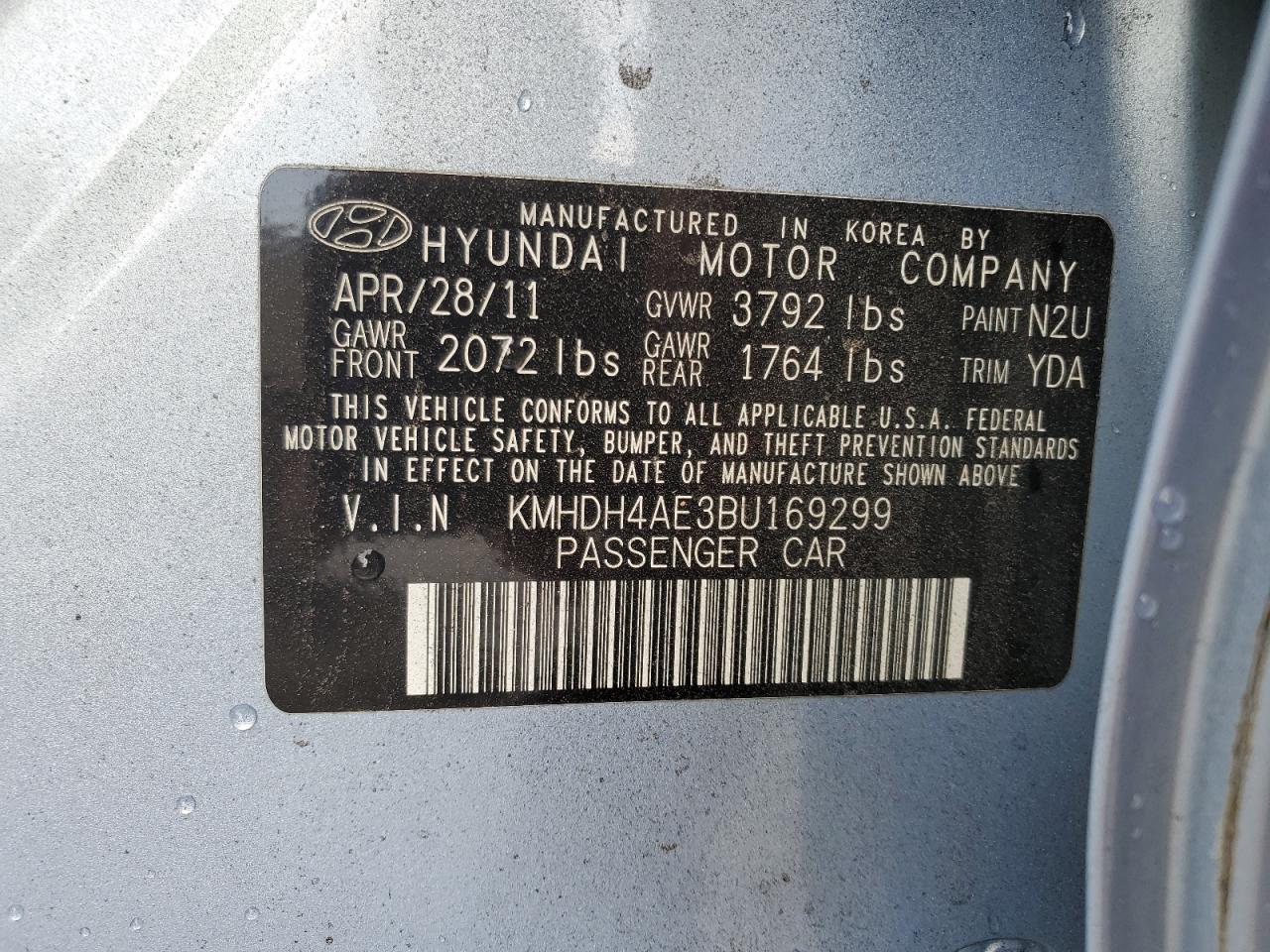 KMHDH4AE3BU169299 2011 Hyundai Elantra Gls