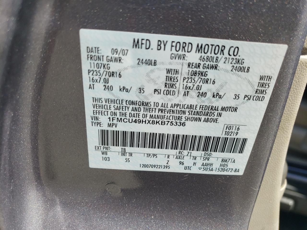 1FMCU49HX8KB75336 2008 Ford Escape Hev