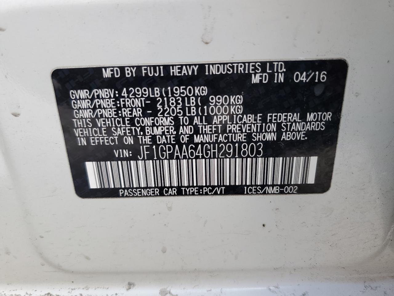 JF1GPAA64GH291803 2016 Subaru Impreza