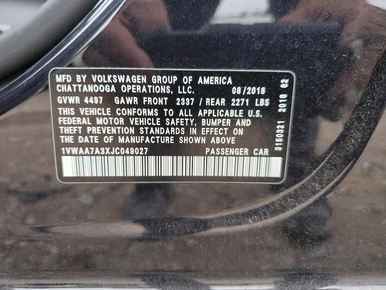 1VWAA7A3XJC049027 2018 Volkswagen Passat S