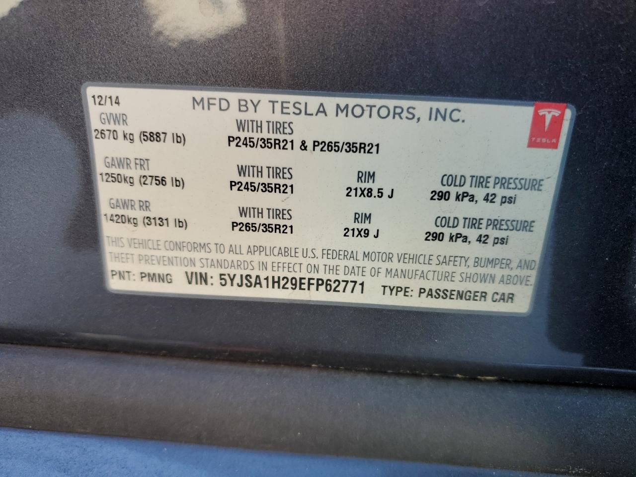 5YJSA1H29EFP62771 2014 Tesla Model S