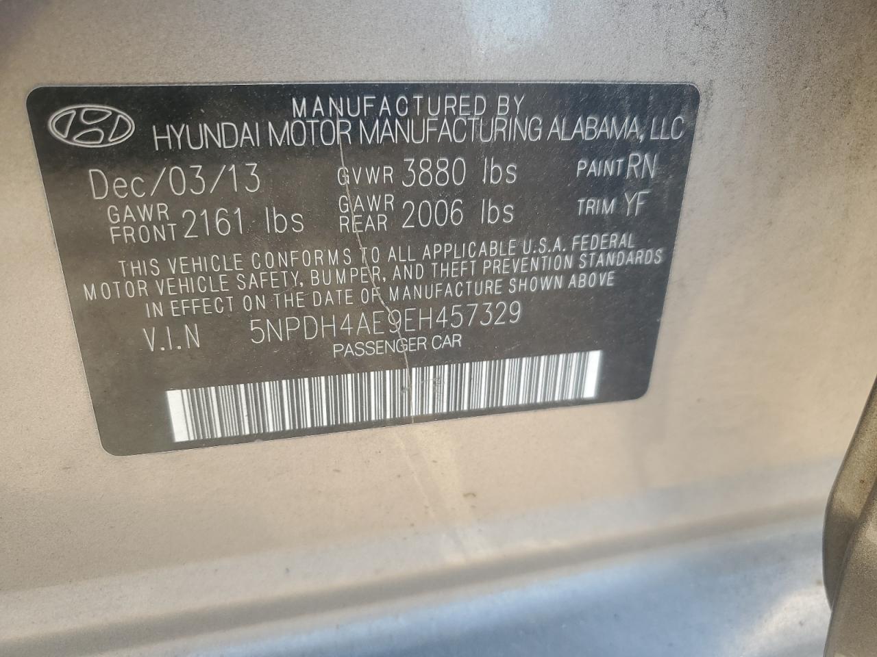 5NPDH4AE9EH457329 2014 Hyundai Elantra Se