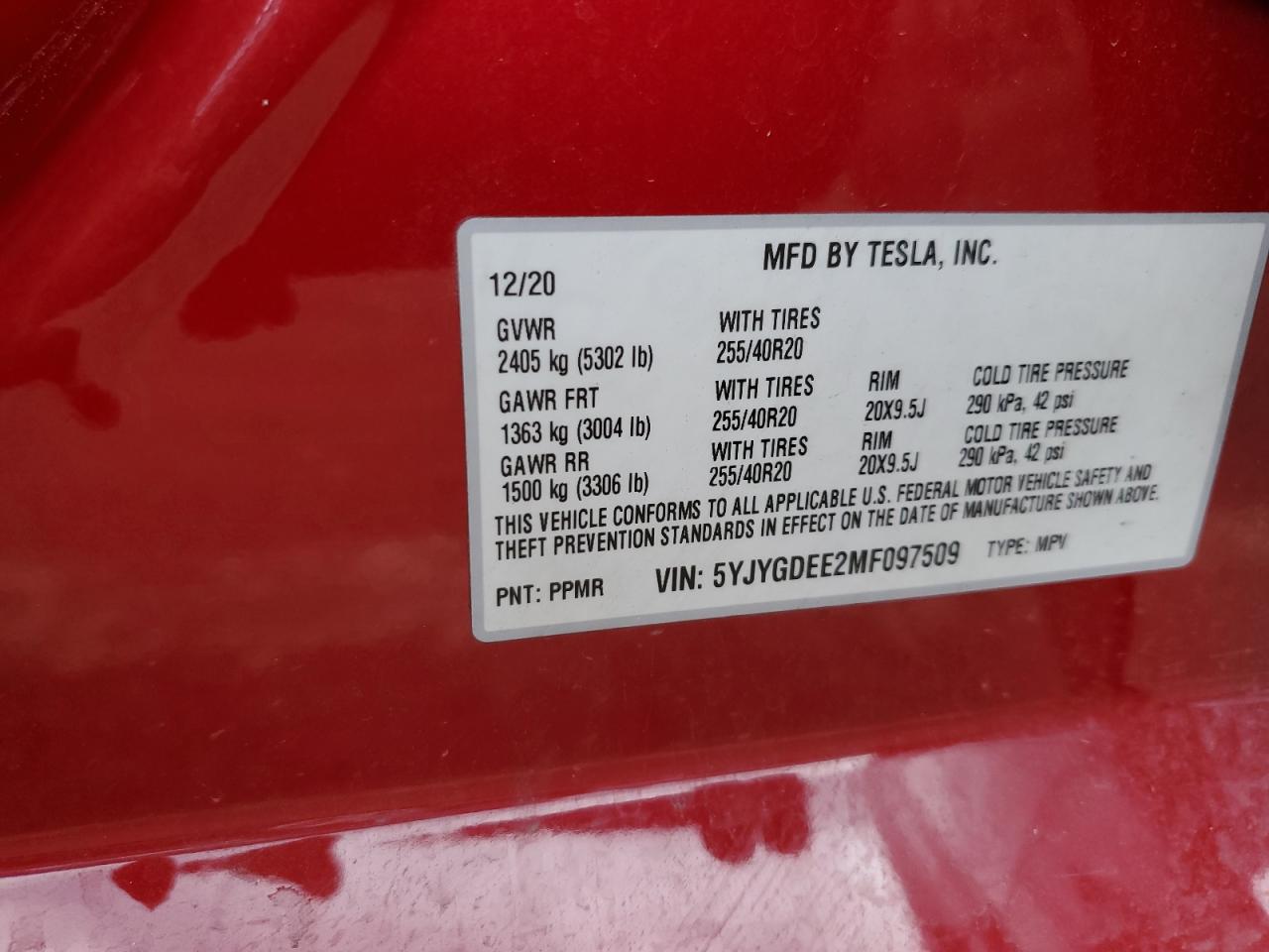 5YJYGDEE2MF097509 2021 Tesla Model Y