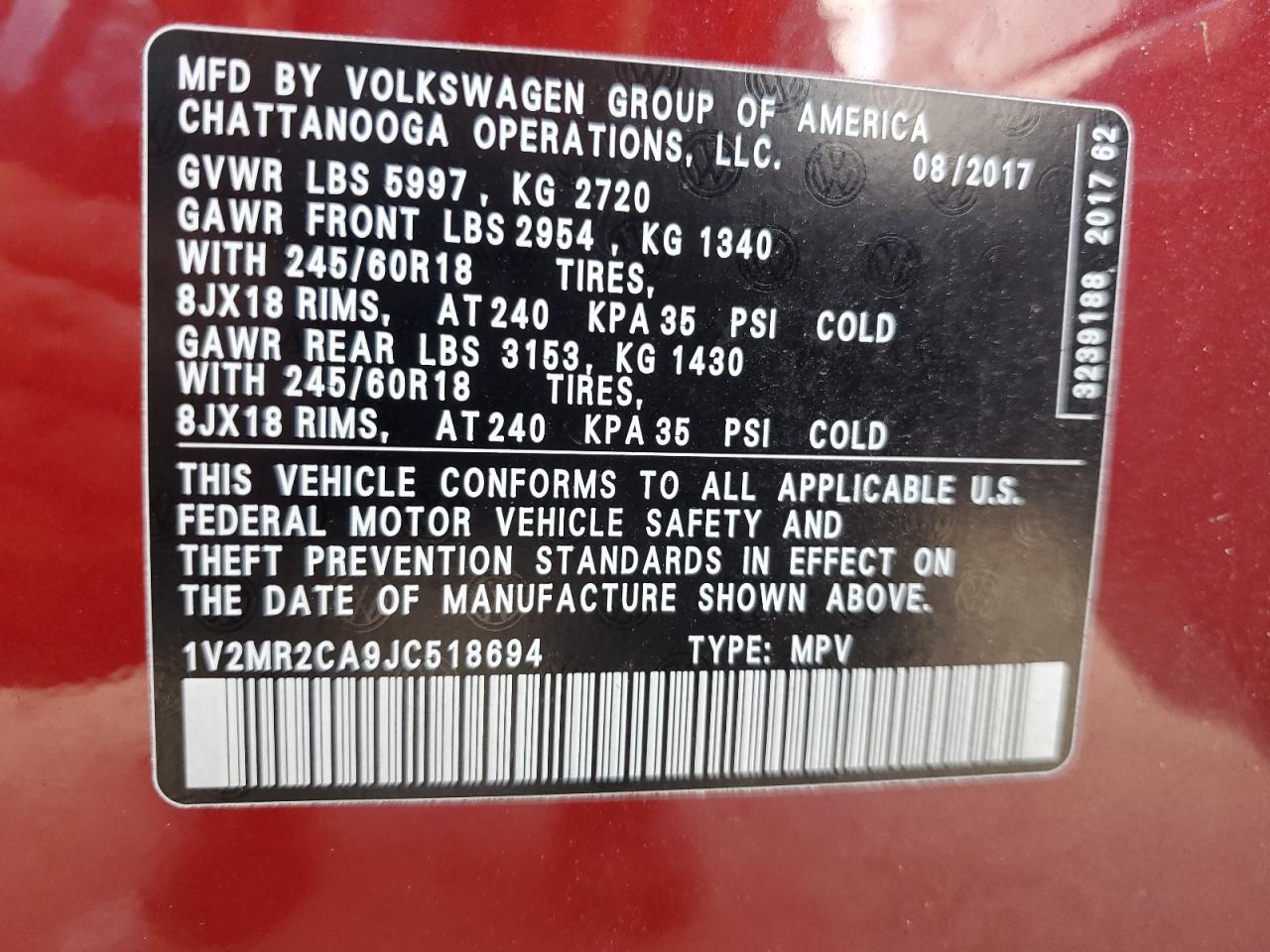 1V2MR2CA9JC518694 2018 Volkswagen Atlas Sel