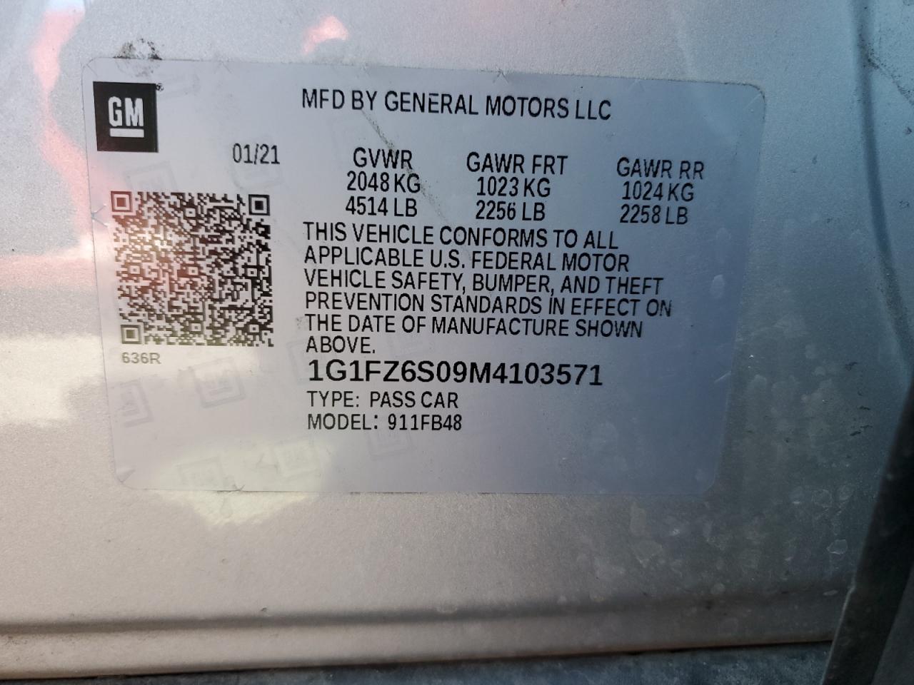 1G1FZ6S09M4103571 2021 Chevrolet Bolt Ev Premier