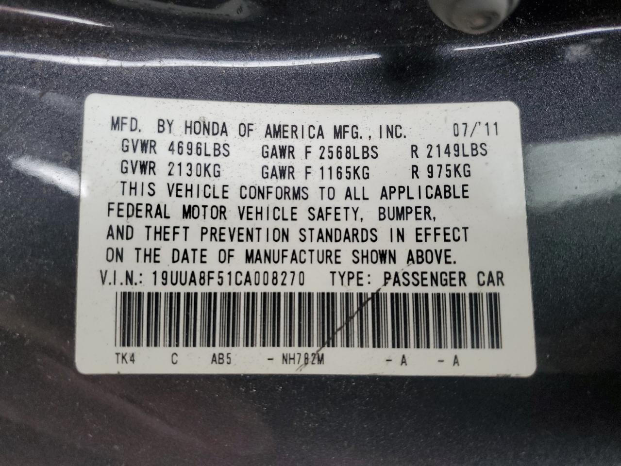 2012 Acura Tl VIN: 19UUA8F51CA008270 Lot: 71399474