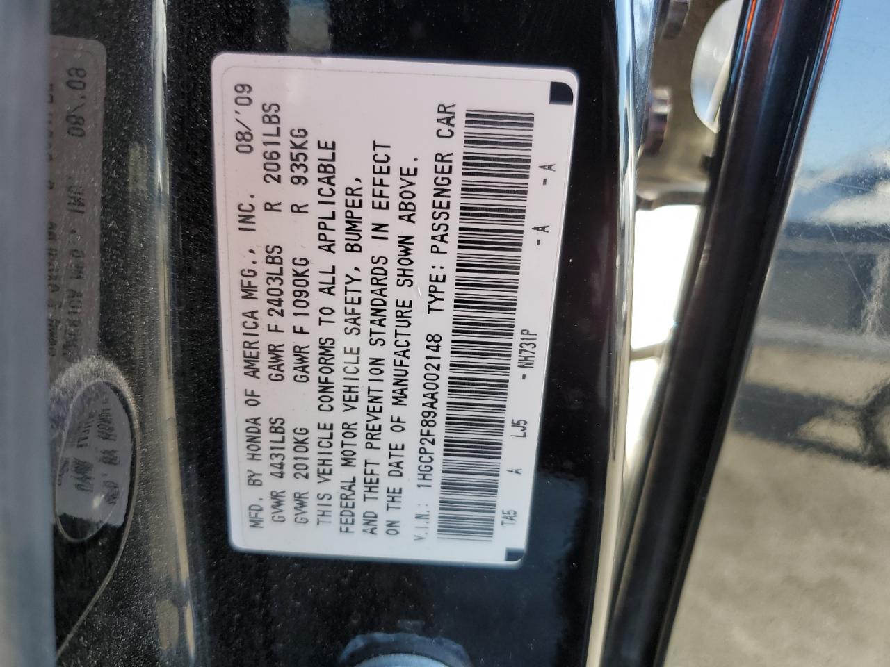 1HGCP2F89AA002148 2010 Honda Accord Exl