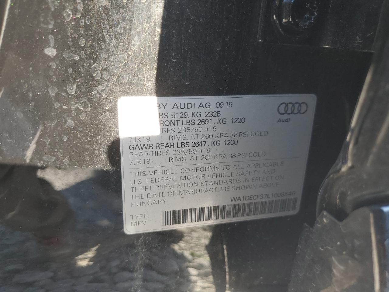 WA1DECF37L1008546 2020 Audi Q3 Premium S Line