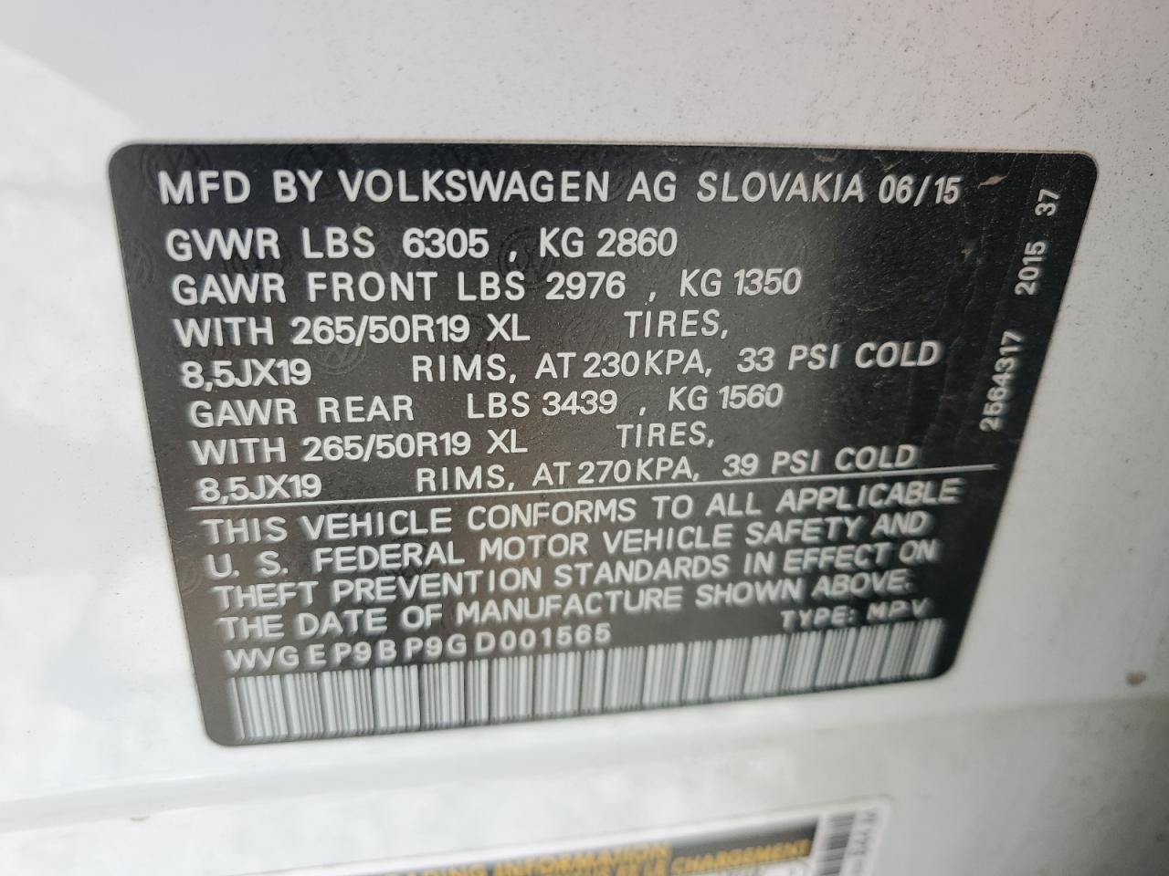 WVGEP9BP9GD001565 2016 Volkswagen Touareg Tdi