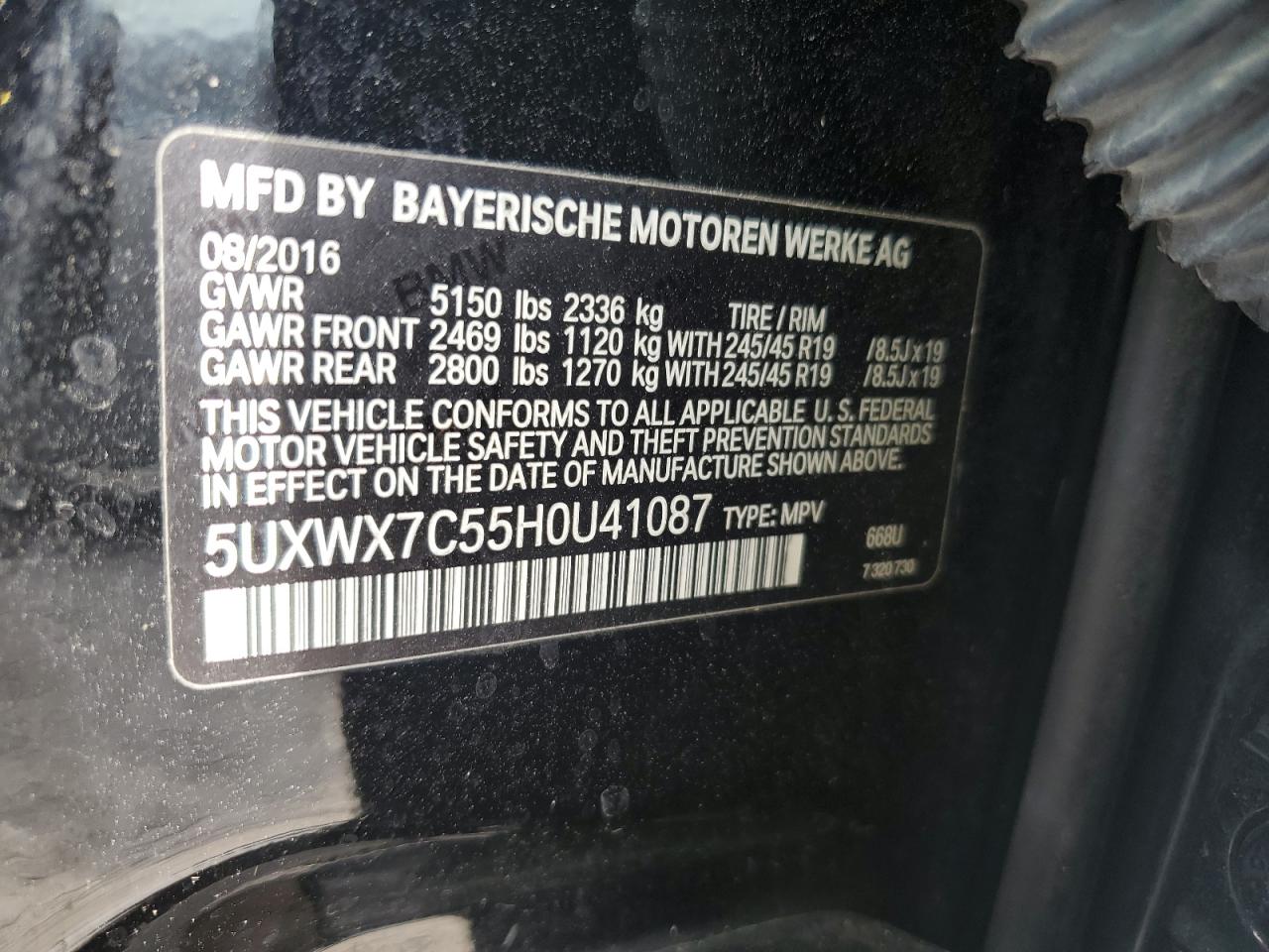 5UXWX7C55H0U41087 2017 BMW X3 xDrive35I