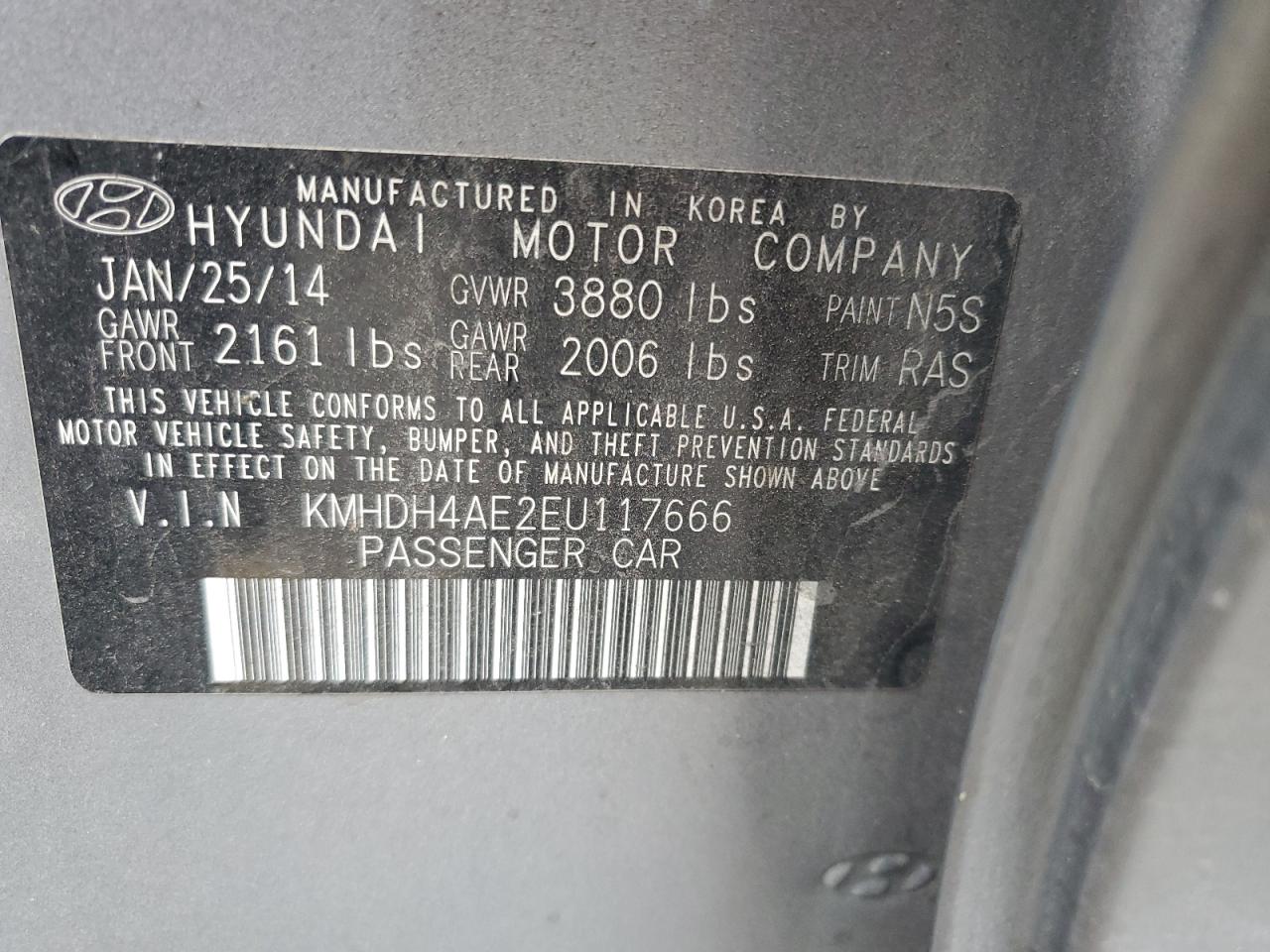 KMHDH4AE2EU117666 2014 Hyundai Elantra Se