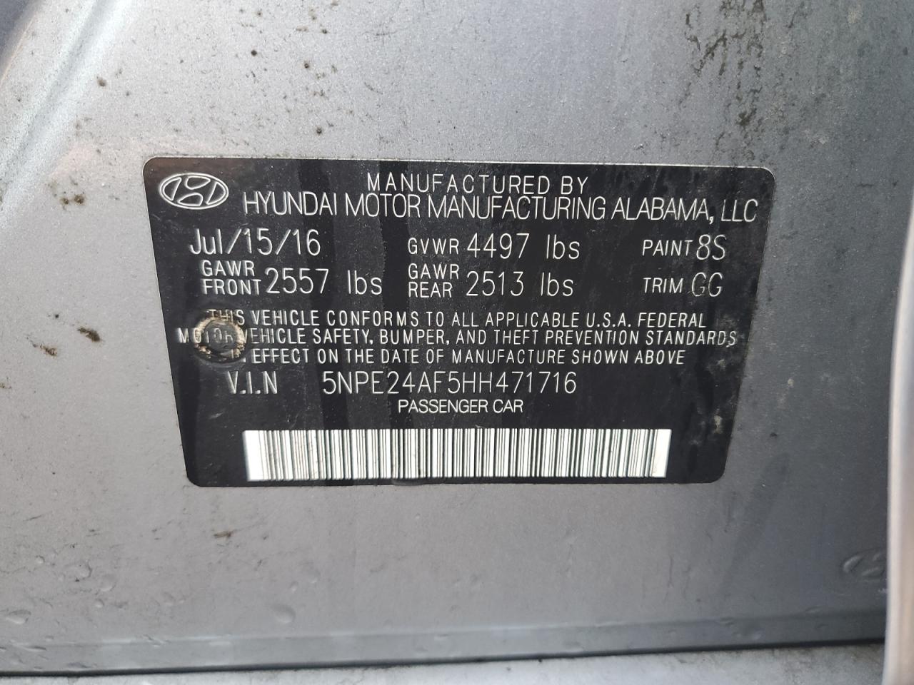 5NPE24AF5HH471716 2017 Hyundai Sonata Se