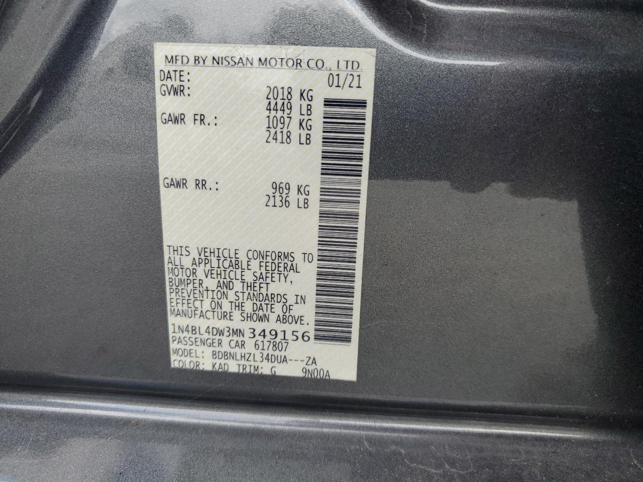 1N4BL4DW3MN349156 2021 Nissan Altima Sv