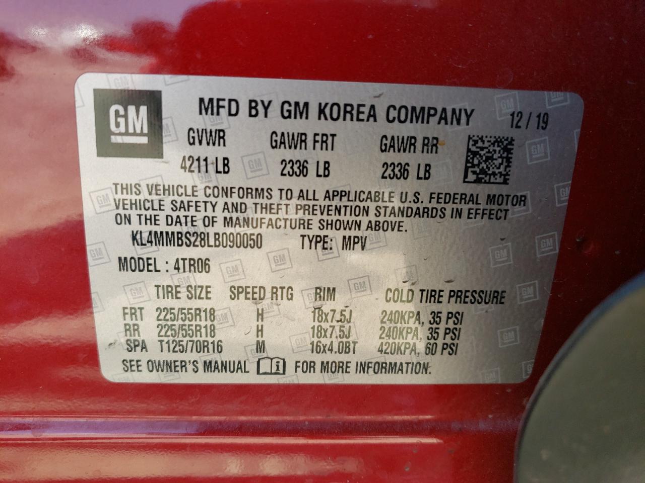 KL4MMBS28LB090050 2020 Buick Encore Gx Preferred