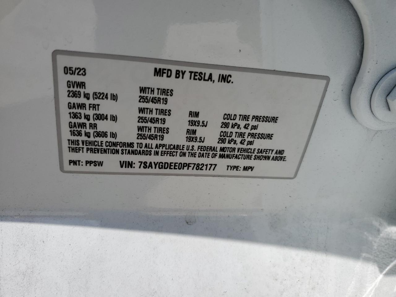 7SAYGDEE0PF782177 2023 Tesla Model Y