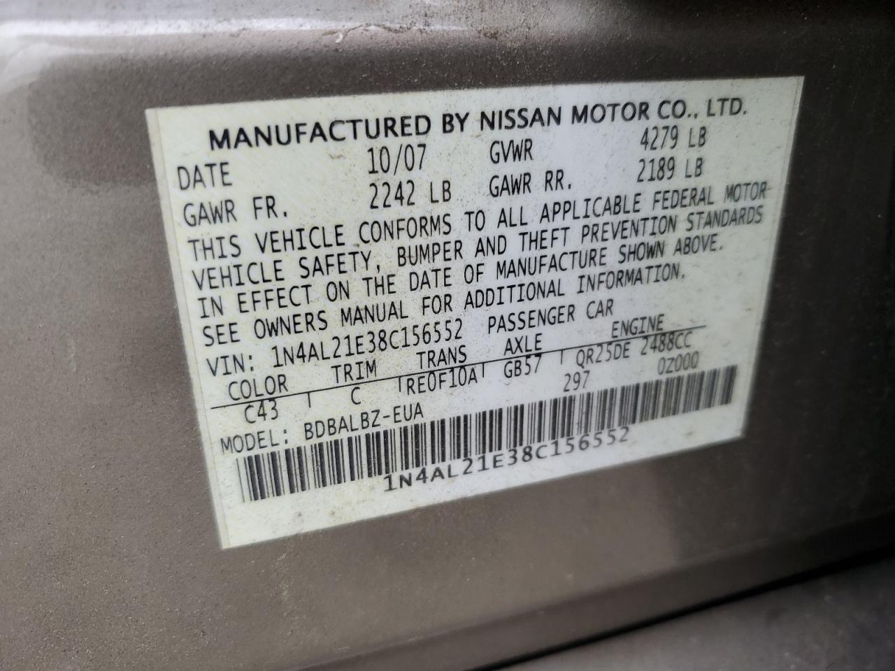 1N4AL21E38C156552 2008 Nissan Altima 2.5