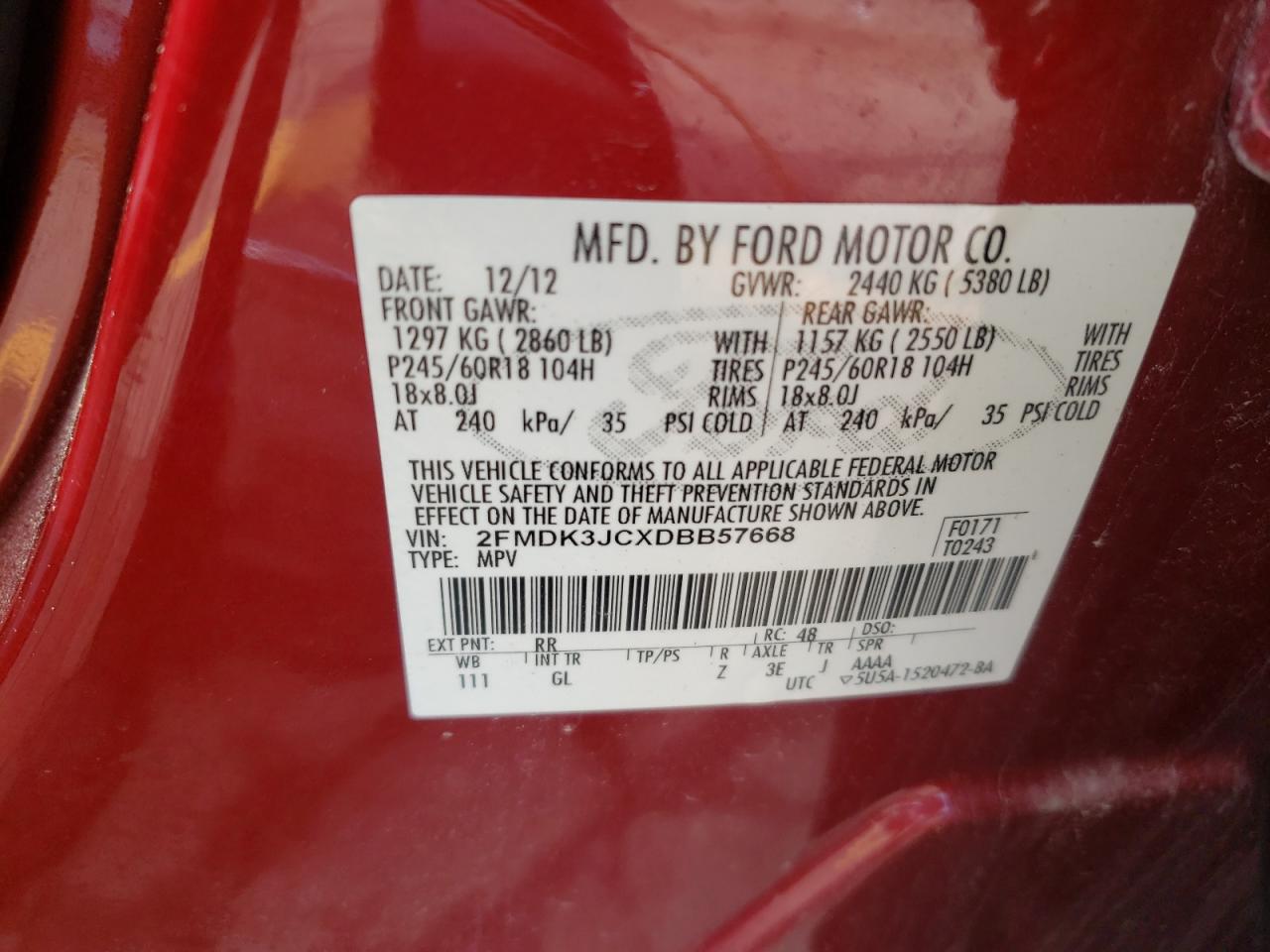 2FMDK3JCXDBB57668 2013 Ford Edge Sel