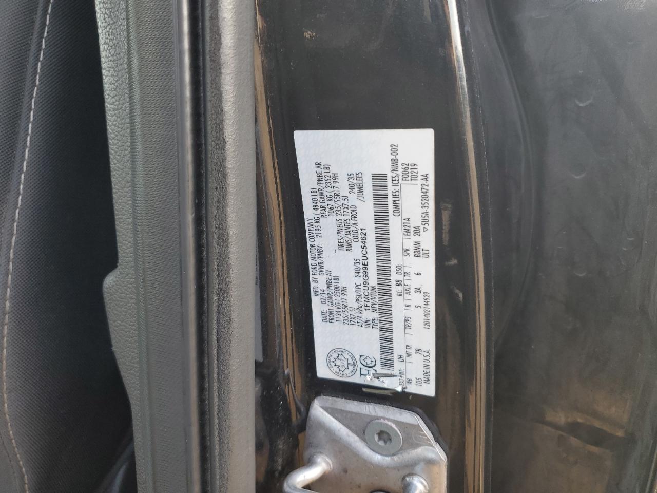 2014 Ford Escape Se VIN: 1FMCU9G99EUC54621 Lot: 59791855