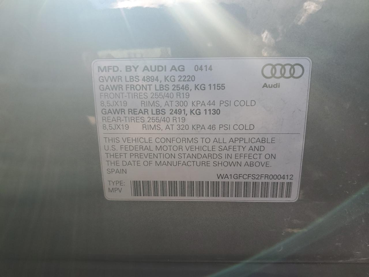 WA1GFCFS2FR000412 2015 Audi Q3 Prestige