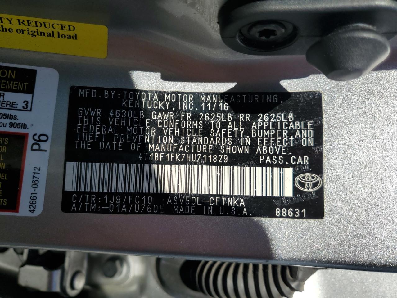 4T1BF1FK7HU711829 2017 Toyota Camry Le