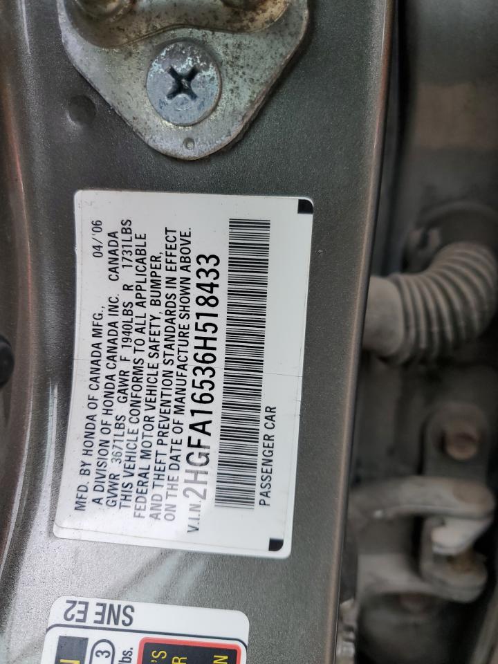 2HGFA16536H518433 2006 Honda Civic Lx