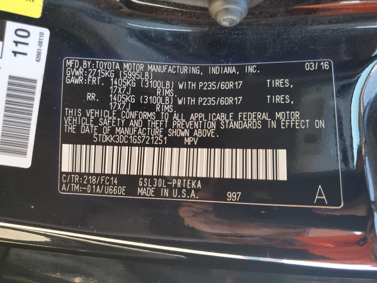 5TDKK3DC1GS721251 2016 TOYOTA SIENNA - Image 13