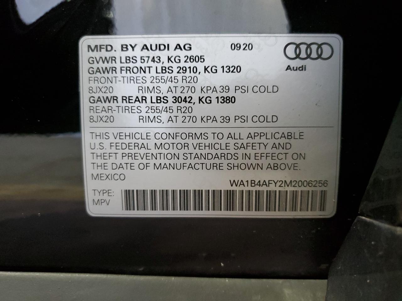 2021 Audi Sq5 Premium Plus VIN: WA1B4AFY2M2006256 Lot: 70408134