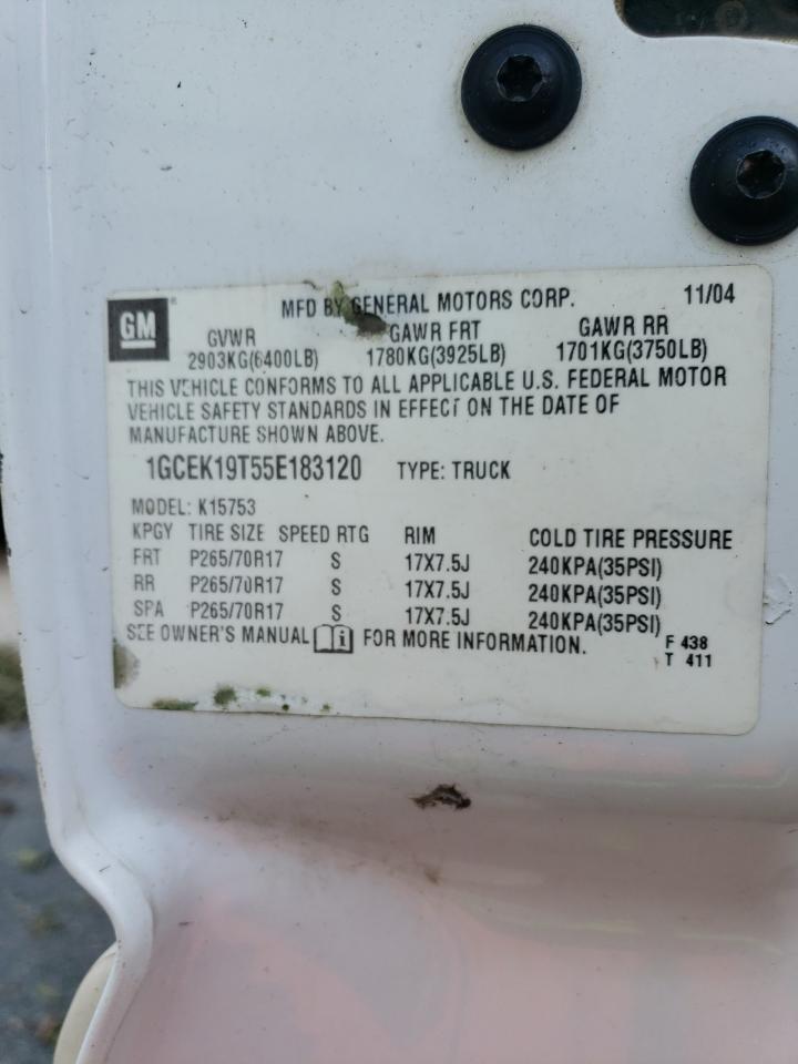 2005 Chevrolet Silverado K1500 VIN: 1GCEK19T55E183120 Lot: 72466294