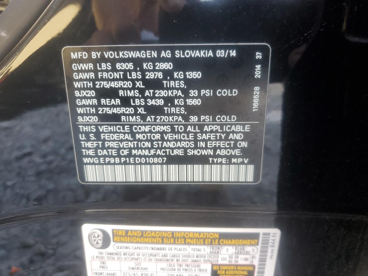 WVGEP9BP1ED010807 2014 Volkswagen Touareg V6 Tdi