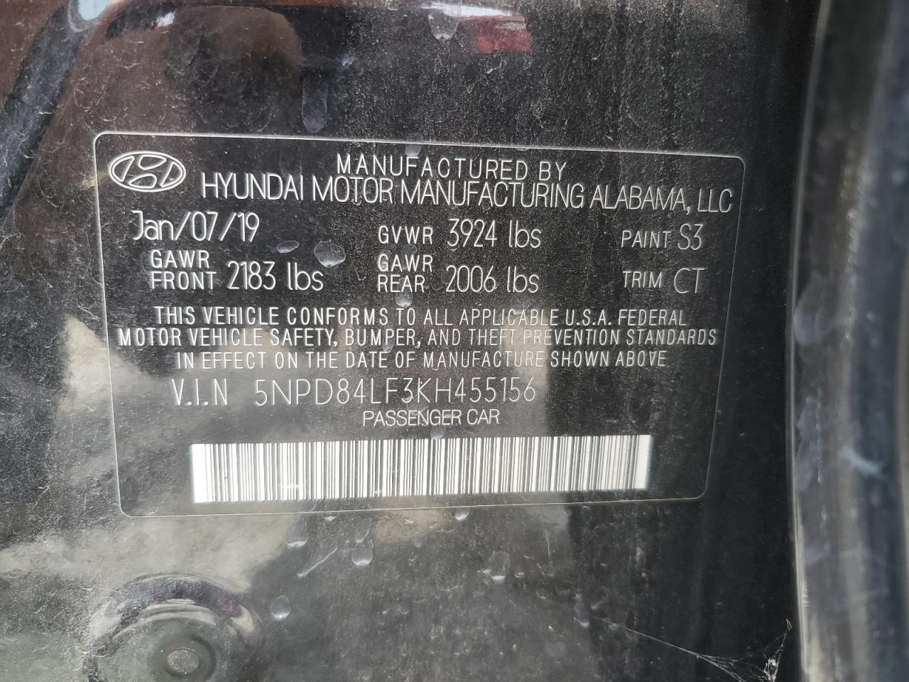 5NPD84LF3KH455156 2019 Hyundai Elantra Sel