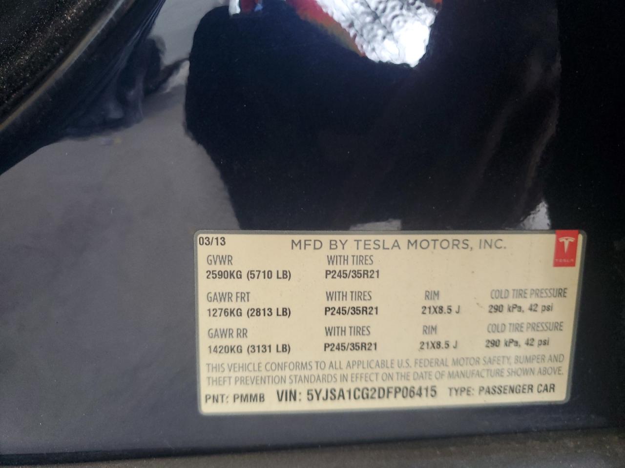 2013 Tesla Model S VIN: 5YJSA1CG2DFP06415 Lot: 70588054