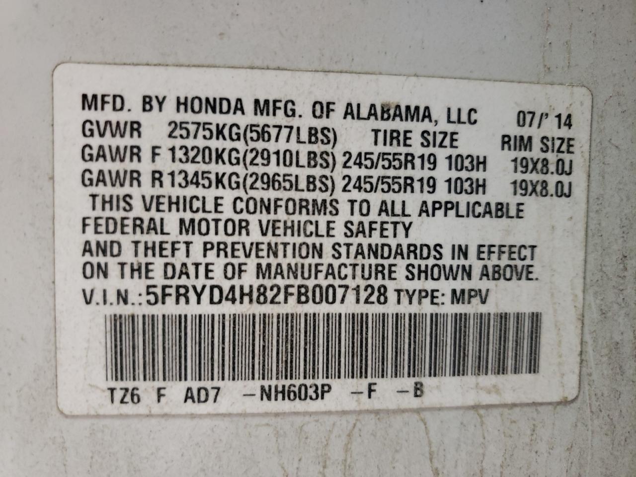 5FRYD4H82FB007128 2015 Acura Mdx Advance