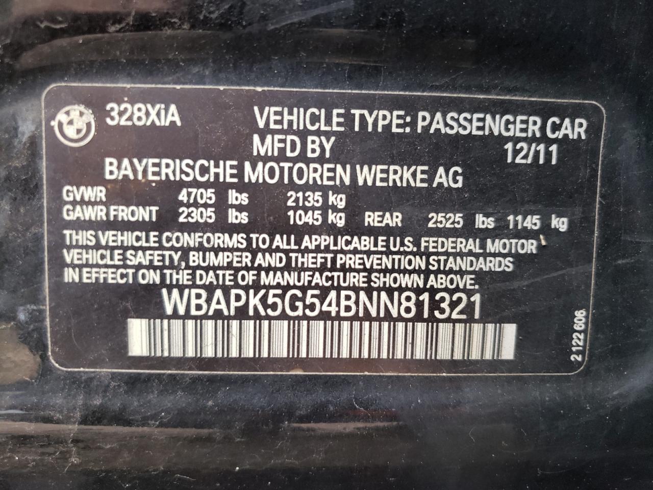 WBAPK5G54BNN81321 2011 BMW 328 Xi Sulev