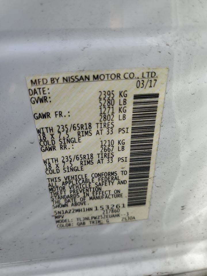 2017 Nissan Murano S VIN: 5N1AZ2MH1HN153261 Lot: 73011394